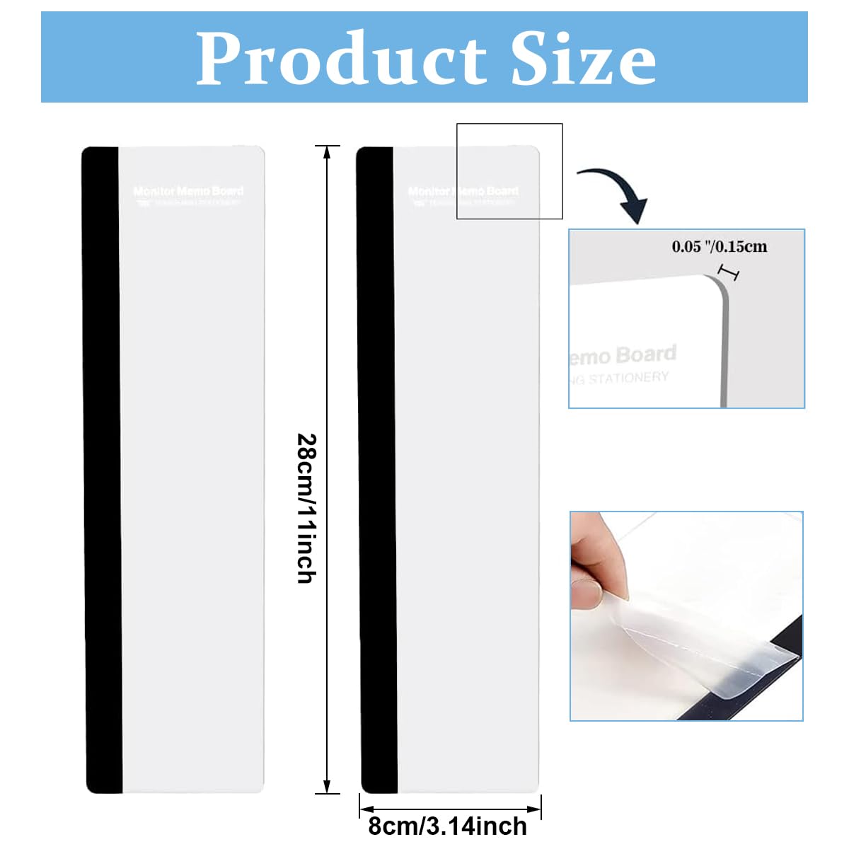 Climberty Monitor Memo Board 2pcs 11x3.1x0.05 in for Home Office Use with Acrylic Side Panel | Transparent Desktop Organizer