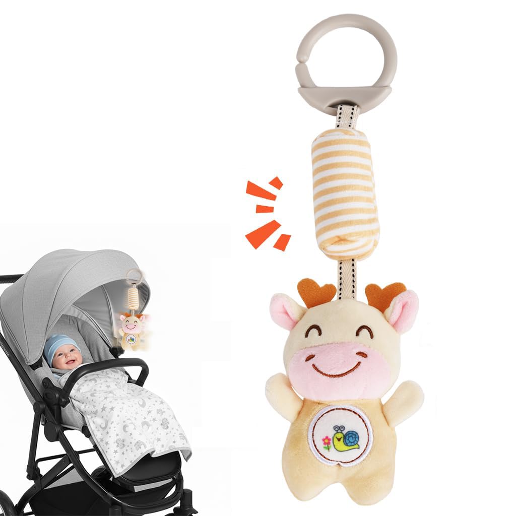 SNOWIE SOFT Baby Toys for 6 to 12 Months featuring Plush Deer Rattle with Open Ring Clasp