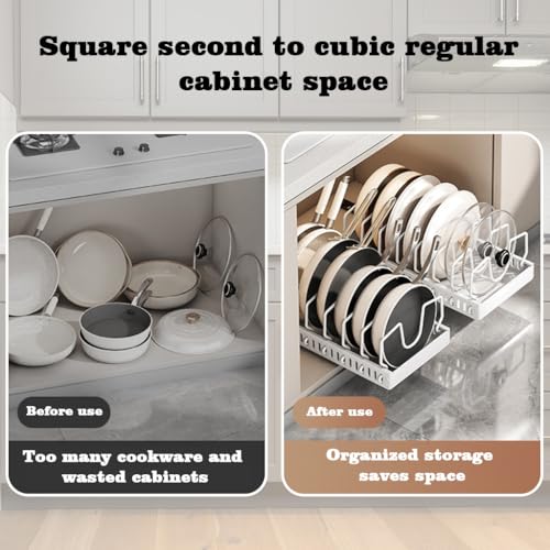 Supvox® Cabinet Pan Organizer Holder, Pull-Out Stainless Steel Dish Holder Wire Storage Holder, DIY Customized Spacing, No Drill Adhesive Sliding Rail, Multi Pots Rack for Countertop, Cabinet