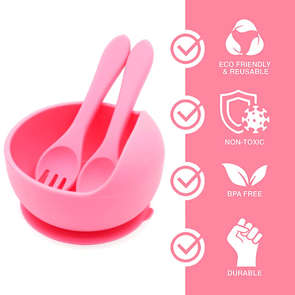 SNOWIE SOFT Baby Suction Bowl Kit for Self Feeding with Lid and Spoon | Silicone BPA Free