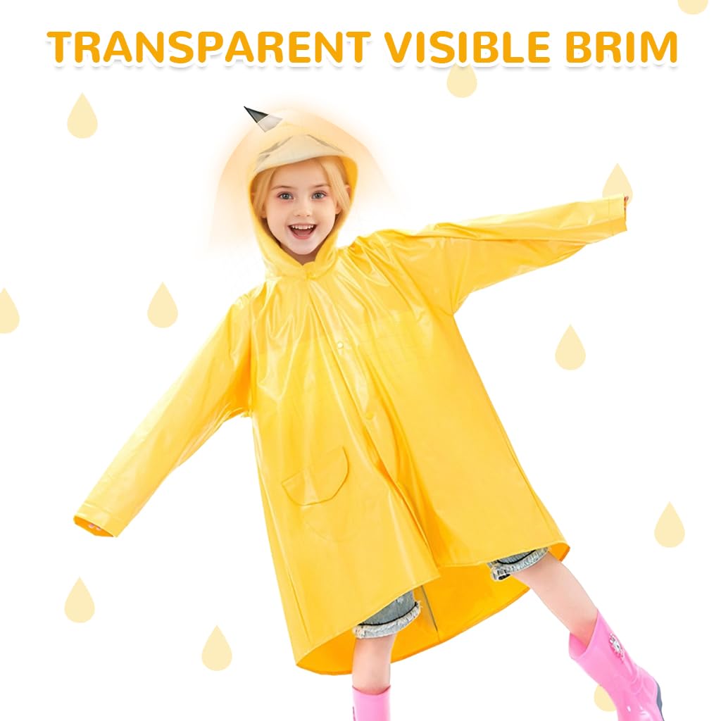 PATPAT Rain Jacket for Kids with Cartoon Hood featuring Transparent Brim | PVC Yellow Coat for Boys and Girls Aged 5–7