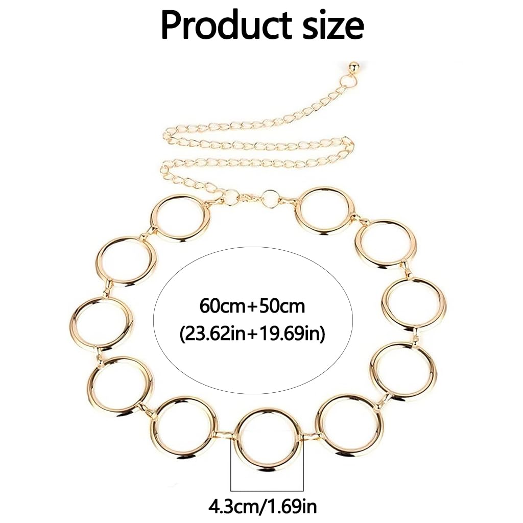 ZIBUYU Fashion Metal Waist Chain for Dresses and Jeans with Adjustable Ring 115cm Gold