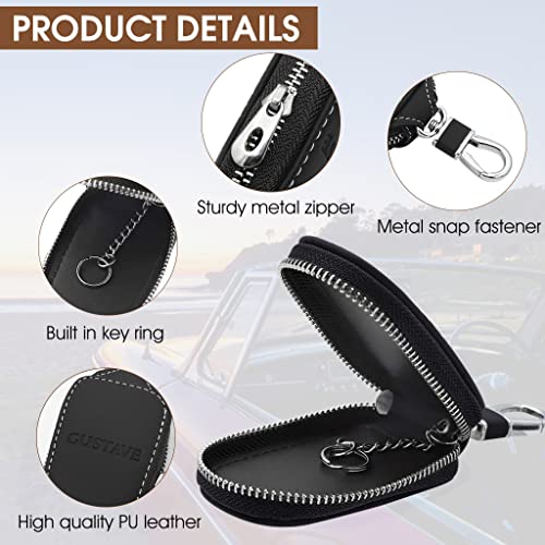 GUSTAVE® Smart Key Cover Protection Pu Leather Chain Bag Car Keychain Coin Holder Auto Remote Keyring Wallet Black 2 PCS