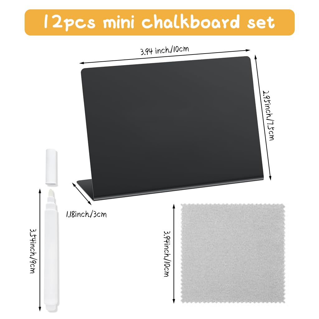 Climberty Chalkboard Display Stands 12Pcs 4 x 3 in for Buffet Bakery and Party Use | Reusable with Marker and Wipe Cloth