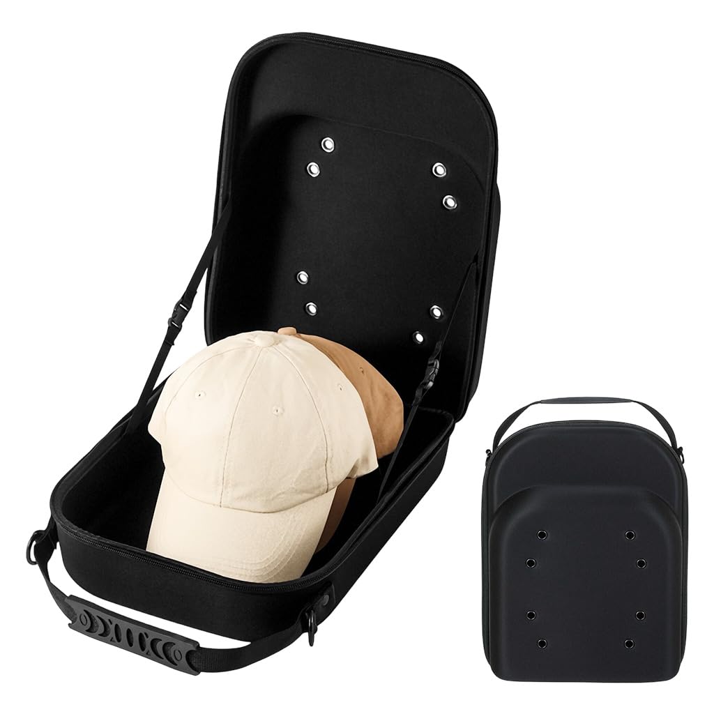 HASTHIP Cap Organizer Bag for Travel with Ventilated EVA Hard Case 4–6 Cap Capacity 33x23x14cm