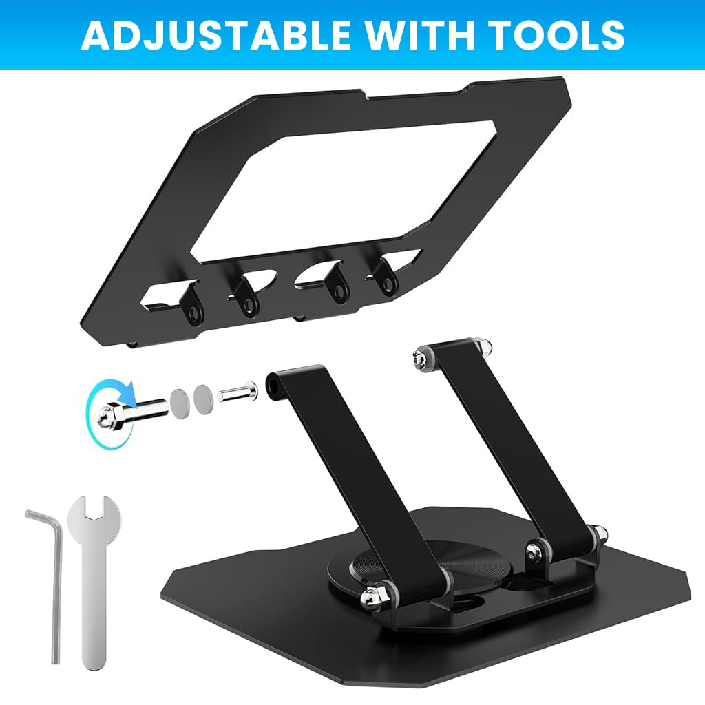 ZIBUYU Universal Metal Phone and Tablet Stand for Desk with 360° Rotation and Cooling Base | Foldable Adjustable Holder for iPhone iPad Samsung