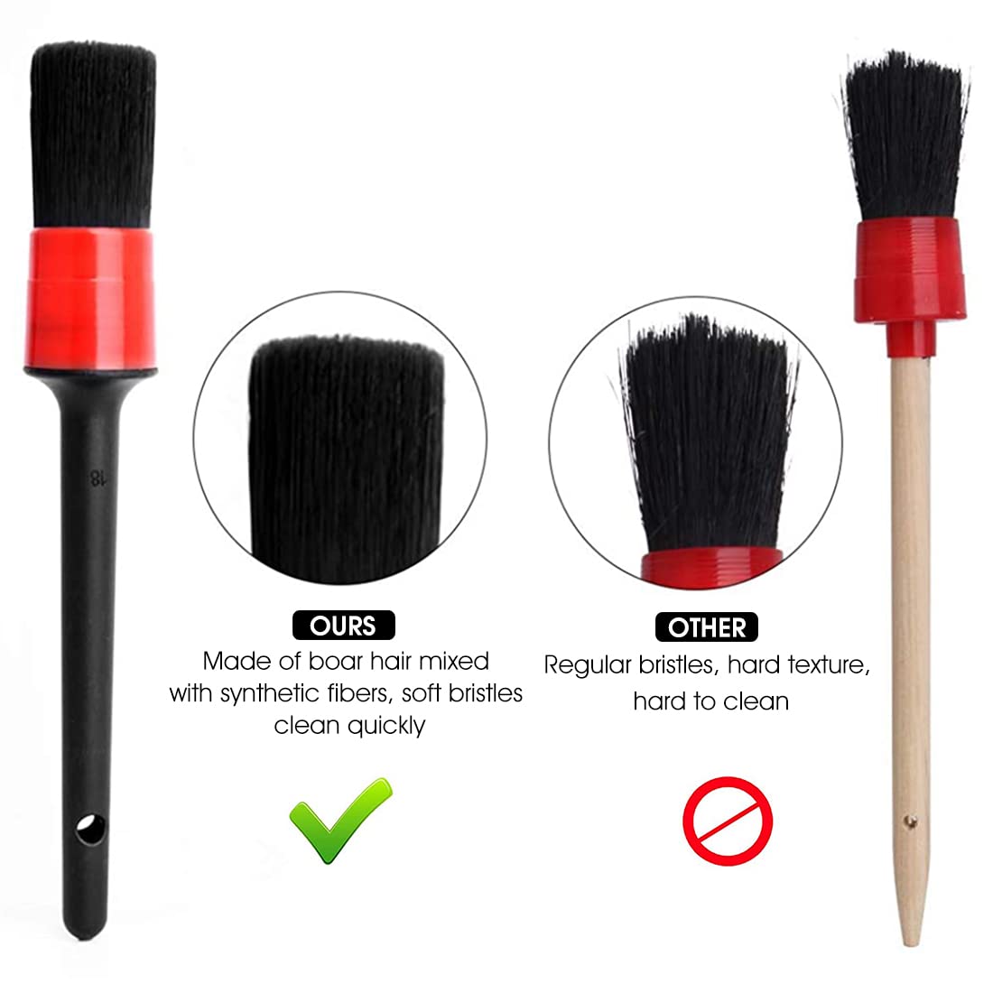 ELEPHANTBOAT Car Cleaning Brush Set for Interior and Exterior with 11 Pcs Tools | Boar Hair Mixed Bristles and Non Slip Handles