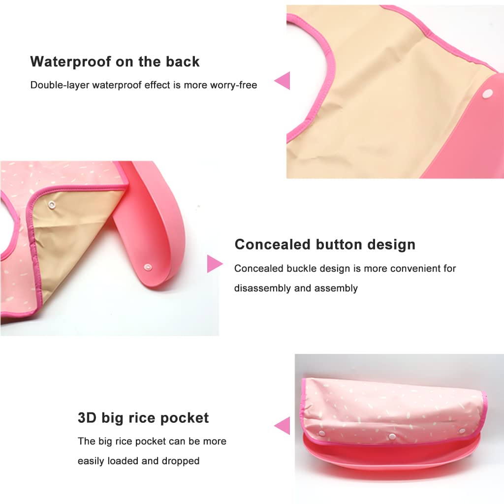 ZIBUYU Adult Waterproof Dining Bibs for Mealtime Protection with Hook & Loop Closure 43x36cm | Reusable Pink Bib for Seniors and Disabled