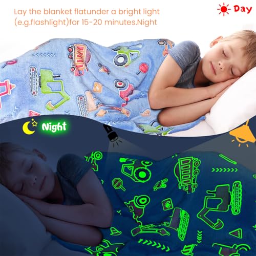 HASTHIP® Flannel Blanket Glow in The Dark Blanket Cartoon Print Blanket for Kids, 60''x78''Soft Plush Flannel Blanket for Party Night Comforter Blanket for Kids Fun Luminous Blanket
