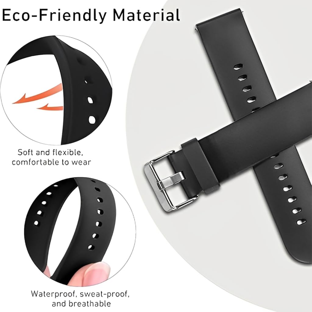 Zibuyu Silicone Watch Band for Samsung Galaxy Watch with Quick Release 22mm Fit | Black Strap for Active and Daily Wear