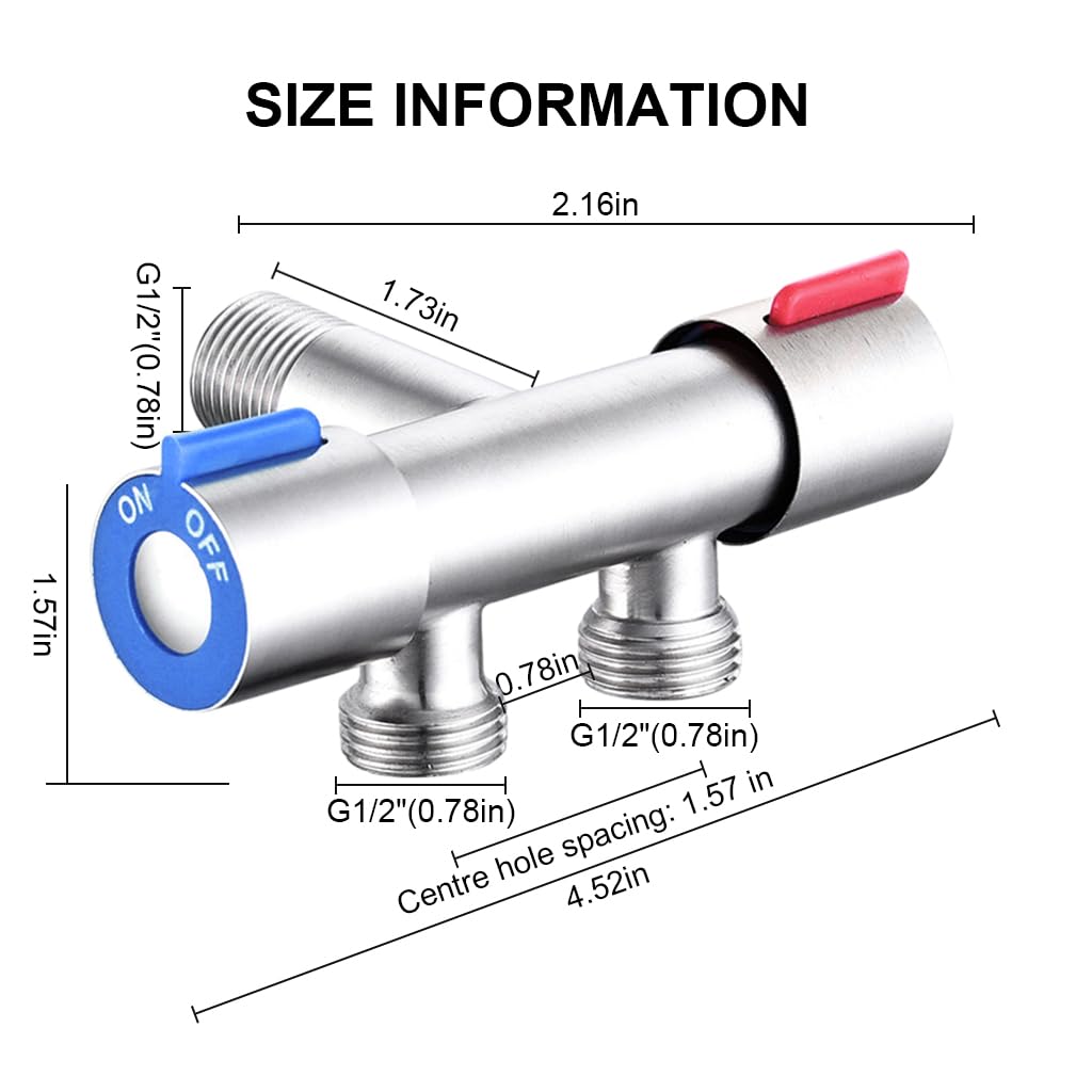 HASTHIP Shower Head Diverter Valve for Dual Outlet Control with G1/2 Connection | 304 Stainless Steel All Metal Build