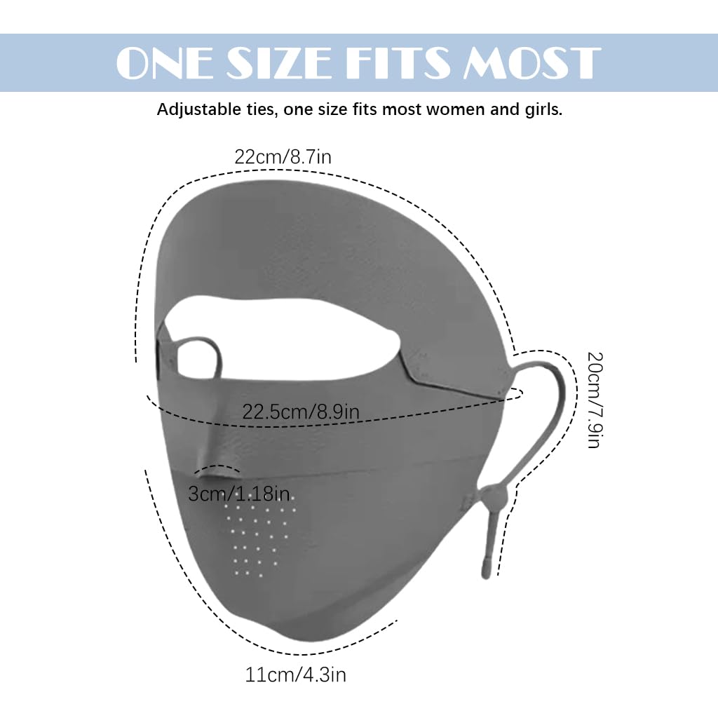 Venzina® Face Mask Sun Protection Mask, UPF 50+ Full Face Cover for Women, Ice Silk Sun Protection Face Mask, Fashion Breathable Cooling Biker UV Face Mask with Removable Forehead Piece (Grey)