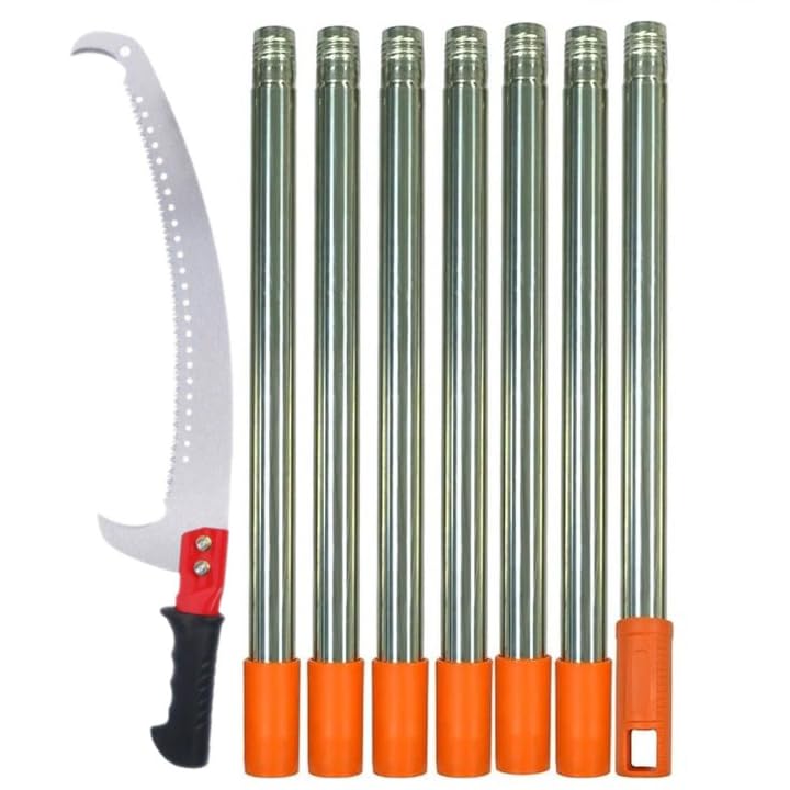HASTHIP® Manual Pruning Saw 9.8ft Assembly Adjustable Stainless Steel Pole Saw Curved Hooked Blade Pruner Branch Trimmer for High Thick Branches Trimming