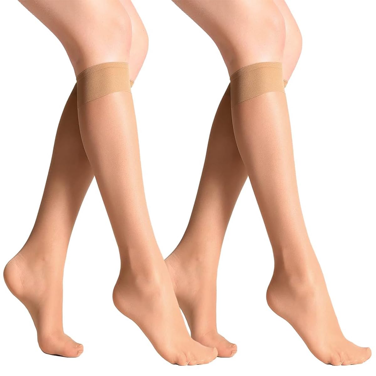 PALAY Womens Sheer Knee High Stockings for Travel with Non Slip Fit and Beige Nylon Comfort