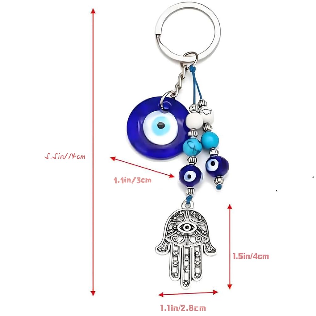 SANNIDHI Bag Charms for Handbags with Blue Evil Eye Beads and Silver Palm Pendant Keyring