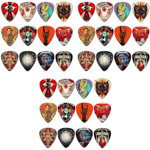 ZIBUYU® 12PCS Guitar Picks PVC with Thin Medium Heavy Rock Aesthetic 0.46mm 0.71mm 1mm for Bass Electric Acoustic Guitar