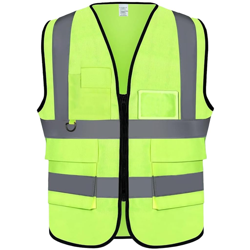 Serplex Reflective Safety Vest for Construction and Warehouse Crews featuring Zip Front and Multi Pockets | Quick Dry Mesh Green XXL