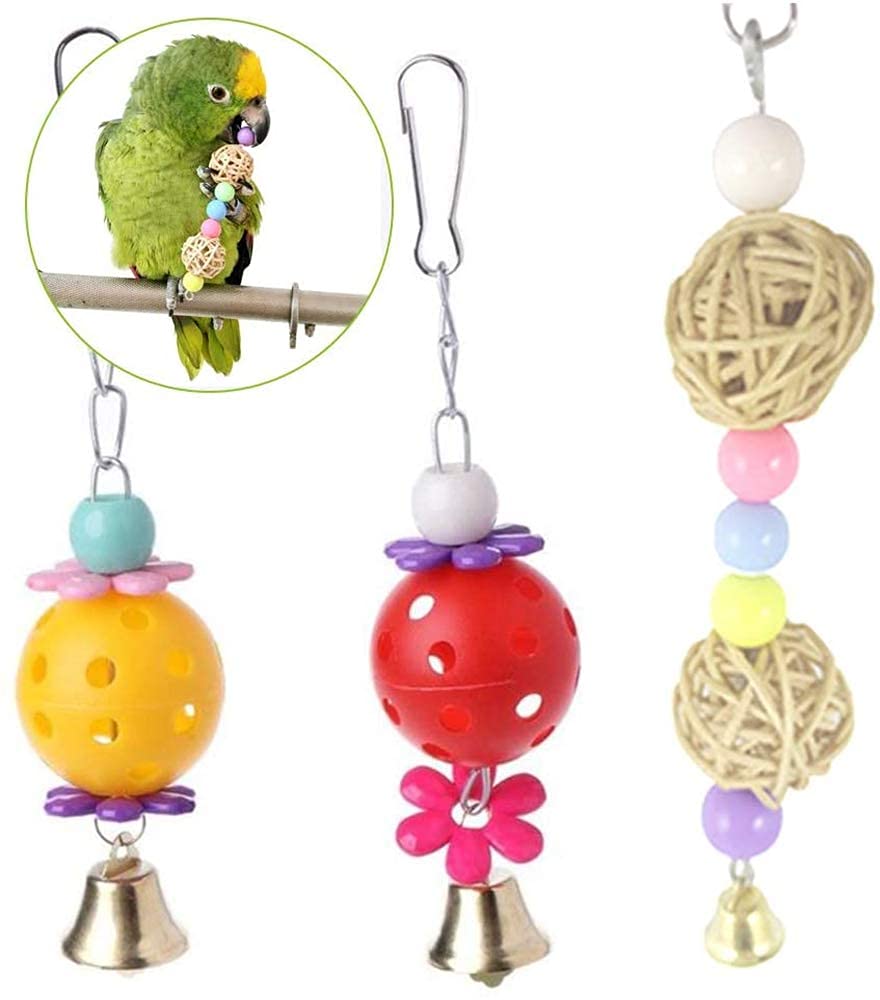 Qpets 9 in 1 Birds Toys Set Parrot Toy Chew Toy with Hanging Hammock Swing Bell Pet Climbing Ladders Love Birds Toys for Small Parakeets Cockatiels Conures Finches Budgie Macaw Parrots