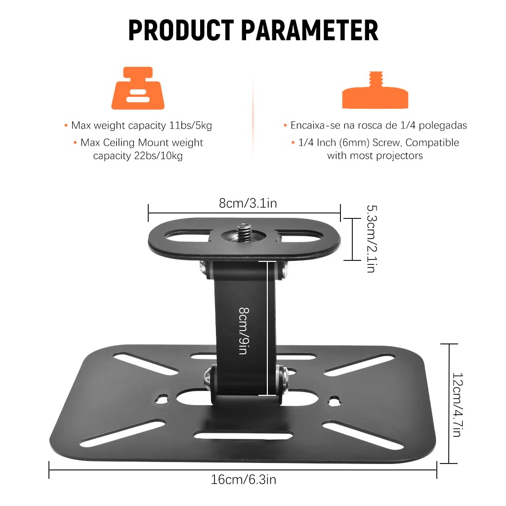 ZORBES Desktop Projector Holder for Wall Ceiling and Desk Use with Dual Adjustable Joints | Carbon Steel 3 PCS