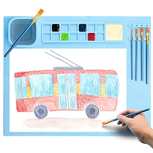 HASTHIP® 50*40cm Silicone Craft Mat for Painting Play Doh and Clay for Kids, Non-Stick Multipurpose Silicone Sheet with Cleaning Cup and Color Mixing Plate for Arts and Crafts, Painting, Resin Casting