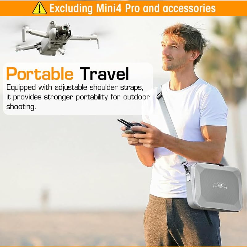 Carrying Case for DJI Mini 4 Pro with 12.2×9.1×4.1 in Molded Compartments and Waterproof PU Cover | Travel Storage Bag with Shoulder Strap