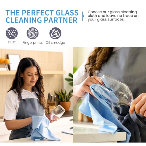 HASTHIP® Kitchen Dish Cloth, Pack of 6 Non-Abrasive Ultra Fine Glass Fiber Clean Cloth Streak-Free Household Cleaning Rags, Wet & Dry Use for Kitchen, Bathroom, Glass, Window, Door, 40x40cm, Blue