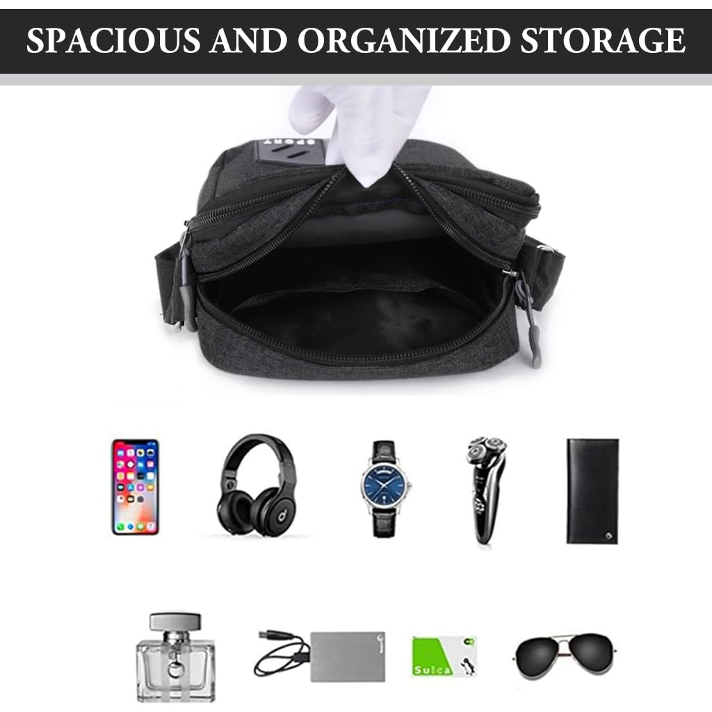 GUSTAVE Messenger Bag for Men with 2 Main Zipper Compartments and Waterproof Nylon | Classic Black 16×9×23 cm Crossbody for Office and Travel