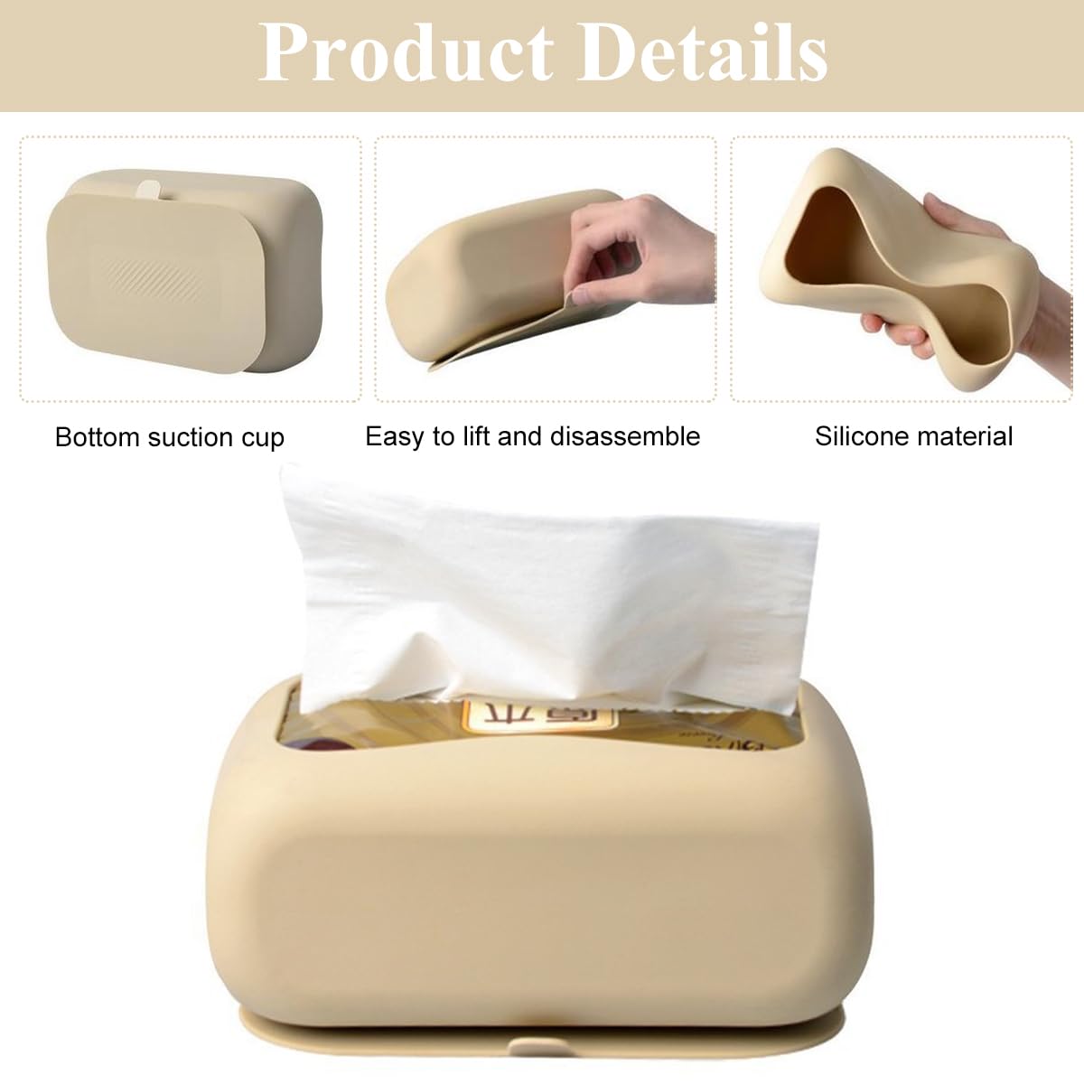 HASTHIP® Silicone Tissue Box Strong Suction Cup Tissue Paper Box Desk Tissue Box Wall Mount Tissue Box Under Desk Space Saving Under Desk Tissue Paper Box for Dressing Table, Desk, Office