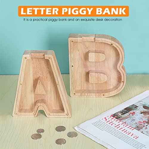 PATPAT® Piggy Bank, Handmade Wood Money Bank, Personalized Letter Wood Piggy Bank Gifts for Kids, Girls, Boys & Adults (A)