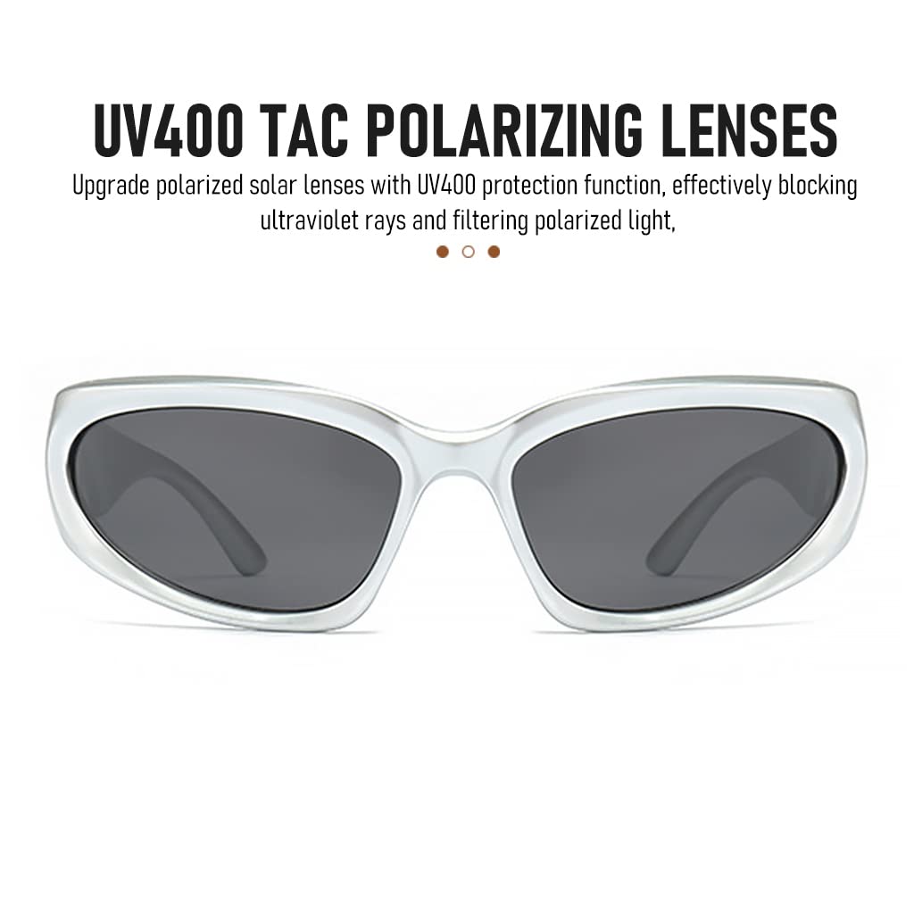 GUSTAVE Polarized Sunglasses for Outdoor Sports with Silver Frame and Grey Lens | Unisex Fashion