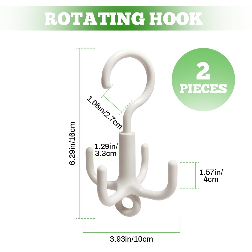 ZIBUYU Closet Hanging Organizer Hangers for Clothes and Accessories featuring 360 Degree Rotatable 4 Claw Hooks | White 2 Pcs Set