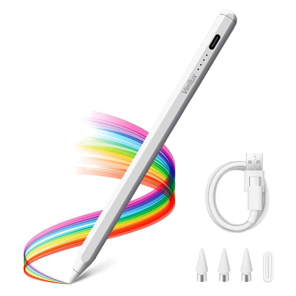 Verilux® Stylus Pen for Android Tablet with Battery Indicator Stylus Pen USB-C Rechargeable Tablet, for IPad iPhone iOS/Android Xiaomi Pad Other Tablets Ipad Pencil 15 mins Fast Charging