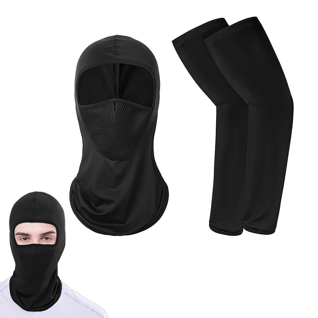 Proberos® Ice Silk Arm Sleeves & Balaclava Face Mask UV Protection Face Mask Neck Gaiter Breathable Mesh Face Mask Unisex Outdoor Face Mask Cover Arm Sleeves for Riding, Driving, Running