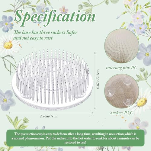 HASTHIP® 4PCS Round Floral 2.76 Inches Ikebana Flower Arrangement Tray with Suction Cup Flower Stem Holder Plastic for Summer Activity Wedding Decoration