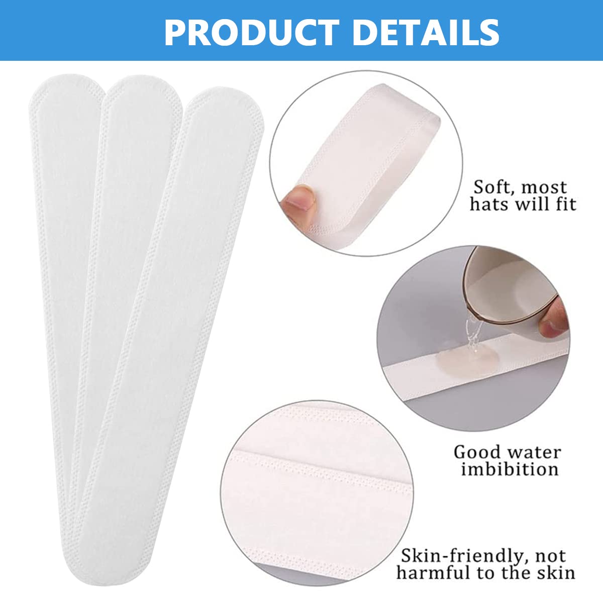 HANNEA Collar Protector Sweat Pads for Shirts and Hats with Self-Adhesive Liner 20pcs | Breathable Non-Woven Fabric White 23×3.5cm