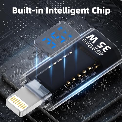 Verilux® USB C to Lightning Adapter with LED Display Support PD 35W Fast Charging 480Mbps Data Sync Real Time Power Universal Connector for iPhone iPad iPod 2PCS