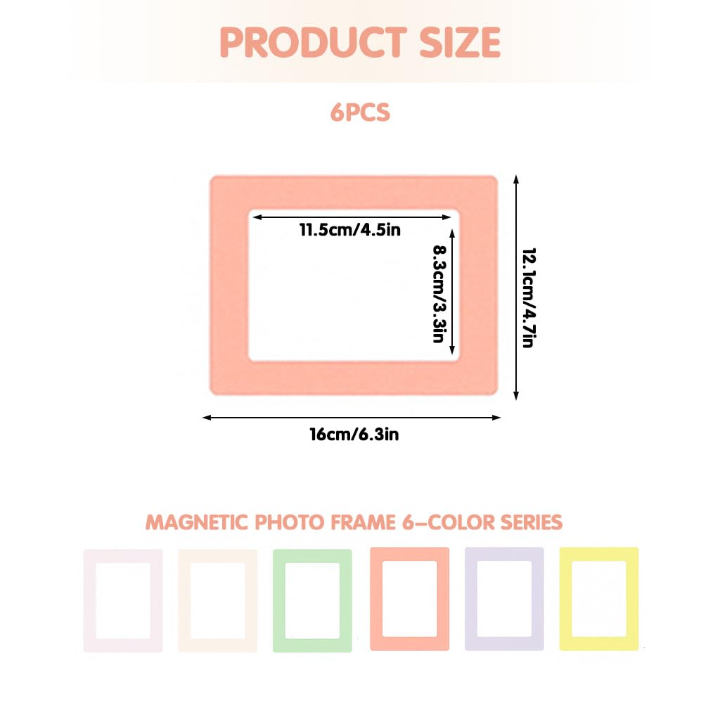 HASTHIP Magnetic Photo Display for Fridge with Full Magnetic Backing 6Pcs 4.8x6.3 Frames | Reusable Photo Holder Set