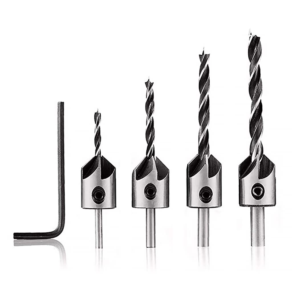 ZORBES Countersink Drill Bits Set Woodwork, PVC, Plywood Chamfer High Carbon Steel Drill Bits for Wood Drill Bits Set 3mm 4mm 5mm 6mm with Hex Key - 4 Pcs