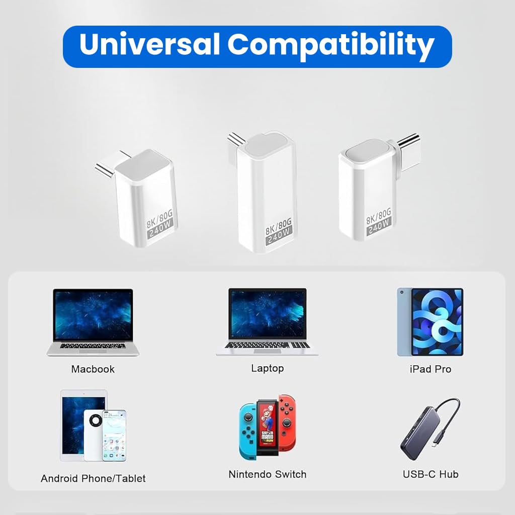 Verilux Type C Adapters for Steam Deck and Switch with 240W PD, 80Gbps & 8K Output | 3 Right Angle Styles