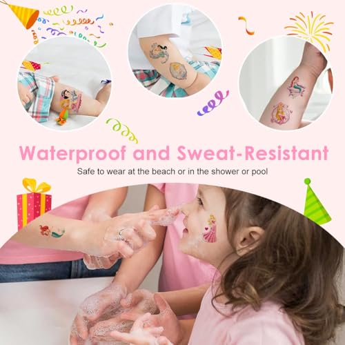 MAYCREATE® 20 Sheets Princess Temporary Tattoos for Kids Dreamy Mermaid Themed Waterproof Colorful Tattoo Stickers for Party Fun Festival 60 PCS