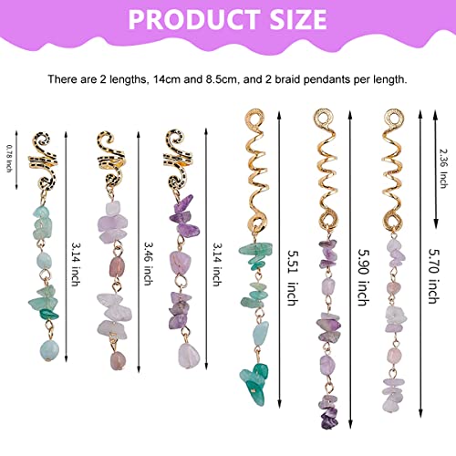 PALAY® 6 pcs Colored Natural Stone Beads Hair Accessories for Girls Girl Hair Braids Hair Accessories String Beads Hair Accessories Hair Charms Hair Pendant Gift for Girls