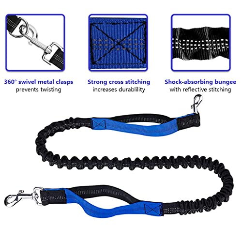 Qpets® Hands Free Dog Lead for Running Walking Training Hiking, Dual-Handle Shock Absorbing Reflective Bungee, Adjustable Waist Belt and Pouch, Ideal for Medium to Large Dogs for Running, Walking Dog