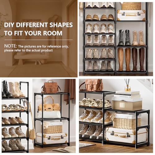 HASTHIP® 5-Tier Shoe Rack for Entryway, Black Painted Metal Shoe Storage Stand, Holds 1520 Pairs, DIY Assembly Easy Modern Freestanding Shoe Organizer Holder, 96x90x23cm