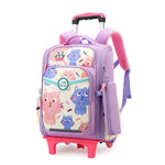 PALAY® School Backpack for Girls Backpack on Wheel SchoolGirls 6-12 Years Old Waterproof Cartoon Print Girls Backpack with Detachable Wheel Stand Lightweight Travel Backpack for Kids