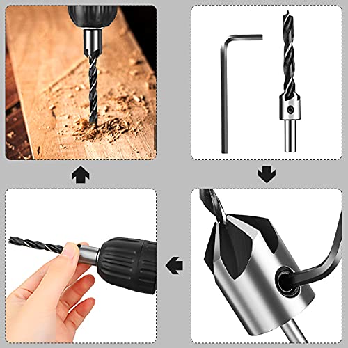 ZORBES Countersink Drill Bits Set Woodwork, PVC, Plywood Chamfer High Carbon Steel Drill Bits for Wood Drill Bits Set 3mm 4mm 5mm 6mm with Hex Key - 4 Pcs