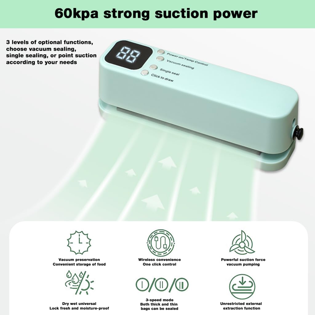 HASTHIP Vacuum Bag Sealer for Food Storage with Air Blower and LCD Display | USB Rechargeable