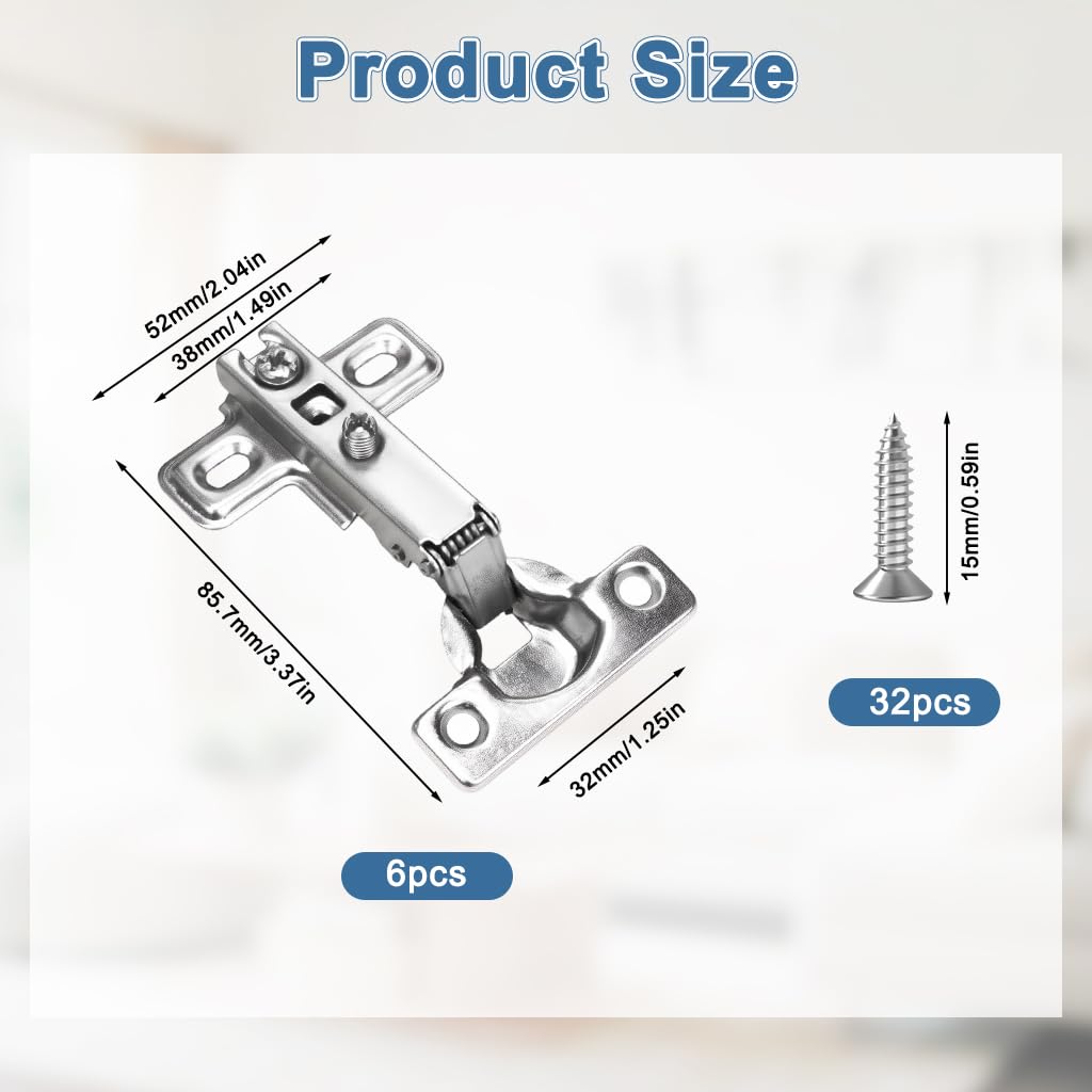 Serplex Cabinet Door Hinges for Quiet Slow Close with Hydraulic Mechanism | 6Pcs Stainless Steel