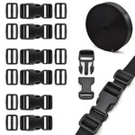 HASTHIP® Plastic Buckles Kit Include 6 Set Flat Side Release Buckles and 10Pcs Tri-Glide Slides with 11 Yards Nylon Webbing Straps for DIY Making Luggage Strap, Pet Collar, Backpack Repairing