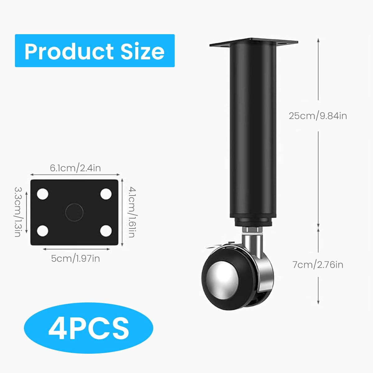 HASTHIP Adjustable Furniture Legs for Bed Sofa Cabinet with 80–120mm Telescopic Metal Alloy Wheels