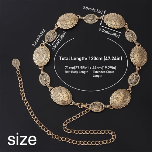 PALAY® 2Pcs Waist Belt for Women Dresses Golden Metal Concho Hip Belt for Saree Fashion Adjustable Western Vintage Waist Chain Stylish Boho Saree Belts Dresses,Jeans,Skirts